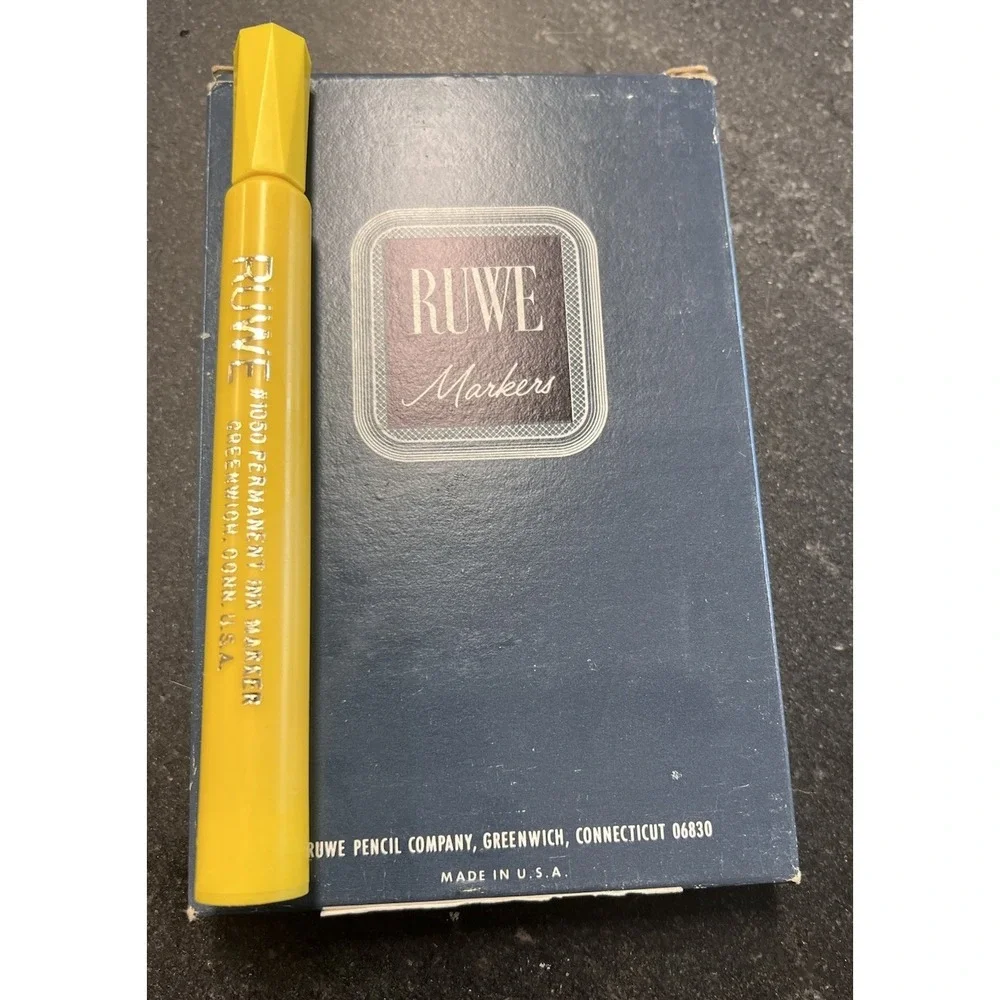 Vtg NOS Boxed RUWE Felt Markers No. 1050 Yellow Set of‎ 6 Permanent Ink Made USA